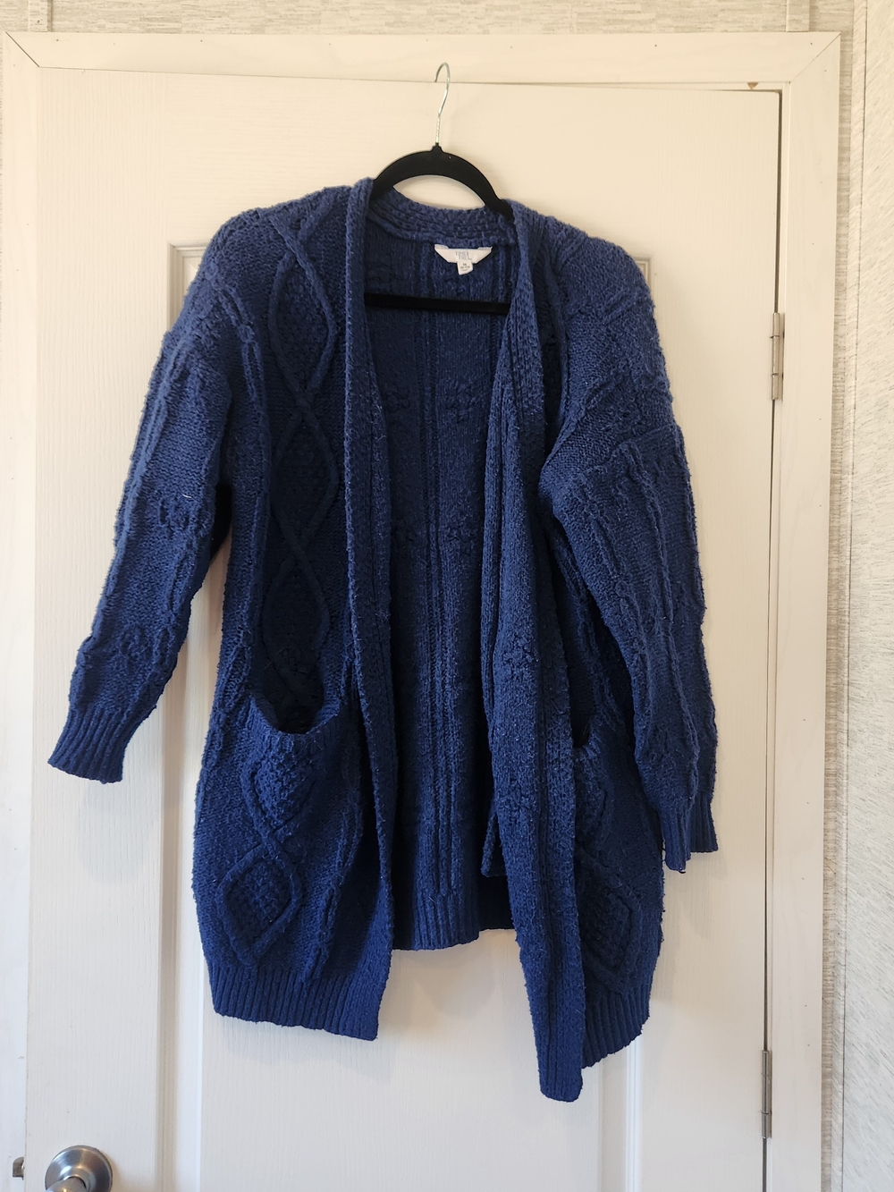 Time and Tru Blue Cable Knit Open-Front Cardigan M Euc